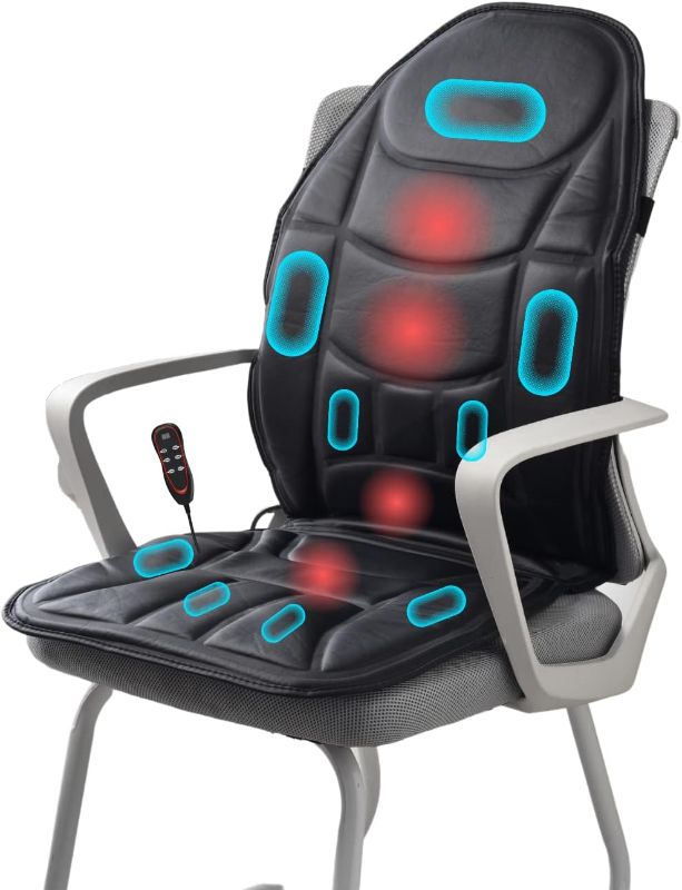 Photo 1 of Homesnew Heated Massage Chair Pad, Full Back Massager with 9 Vibration Motor and 3 Graphene Heating for Neck, Back, Waist, Buttocks, Legs Massage Suitable for Home and Office Chair (Black)