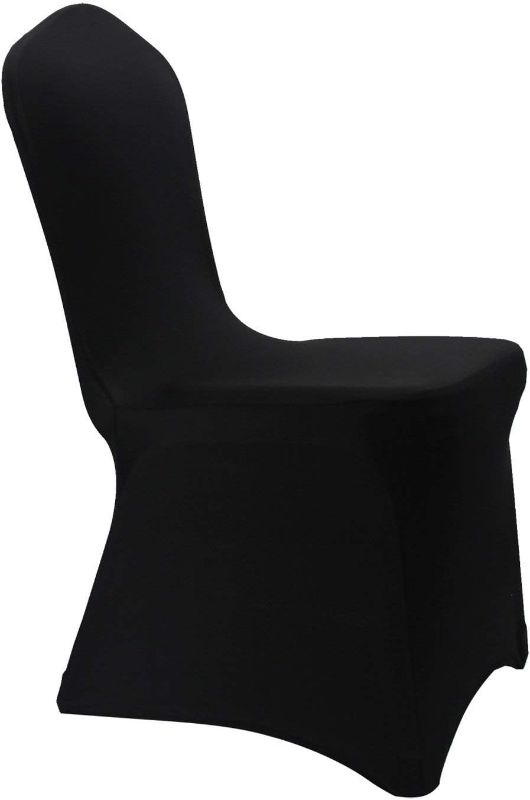 Photo 1 of WELMATCH Black Stretch Spandex Chair Covers Wedding Universal - 10 Pcs Banquet Wedding Party Dining Decoration Scuba Elastic Chair Cover (Black, 10
