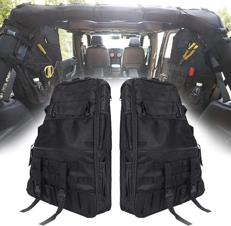 Photo 1 of MOTLTECH Roll Bar Storage Bag Cage for Jeep Wrangler JK JL CJ TJ Rubicon 4-Door with Multi-Pockets Tool Kits Bottle Drink Phone Tissue Gadget Holder