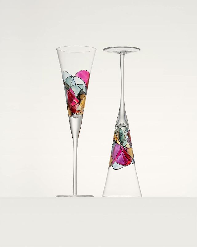 Photo 1 of Antoni Barcelona Champagne Flute 7.5 Oz RED - EXCLUSIVE BOX - Unique Mouth Blown Line Hand Painted Beverage Amazing Gift Birthday Anniversary Wedding Woman Man (Set 2)