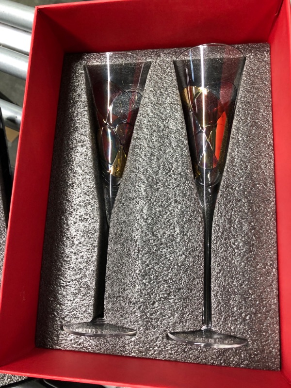 Photo 2 of Antoni Barcelona Champagne Flute 7.5 Oz RED - EXCLUSIVE BOX - Unique Mouth Blown Line Hand Painted Beverage Amazing Gift Birthday Anniversary Wedding Woman Man (Set 2)