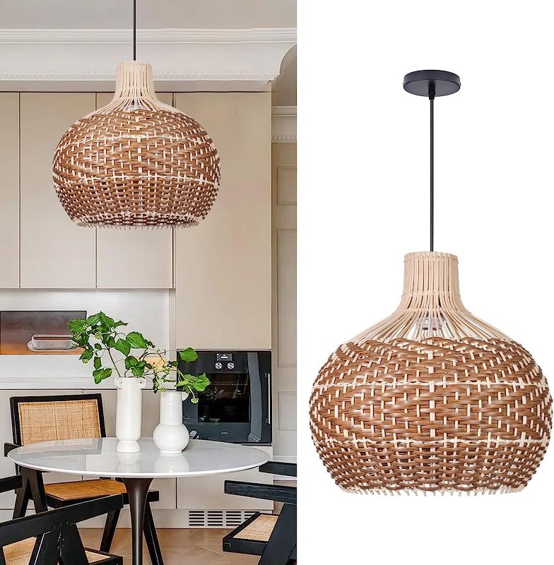 Photo 1 of Arturesthome Rattan Pendant Lights, Wicker Chandelier Boho Basket Lighting Fixture, Natural Woven Hanging Lamp for Kitchen Island Sink Coffee