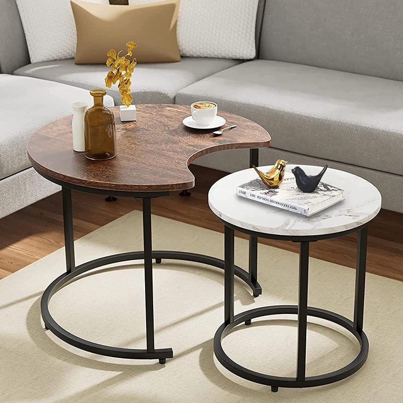 Photo 1 of aboxoo Gold Nesting Coffee Table Set of 2, Small Glass Nesting Tables for Living Room Bedroom, Accent Tea Table with Metal Frame Modern Industrial Simple, 23.6D x 23.6W x 17.7H i