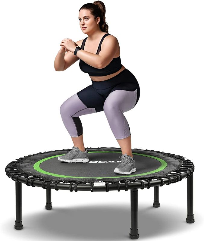 Photo 1 of BCAN 450/550 LBS Foldable Mini Trampoline, 40"/48"/50" Fitness Trampoline with Bungees, Adjustable Foam Handle, Stable & Quiet Exercise Rebounder for Kids Adults Indoor/Garden Workout
