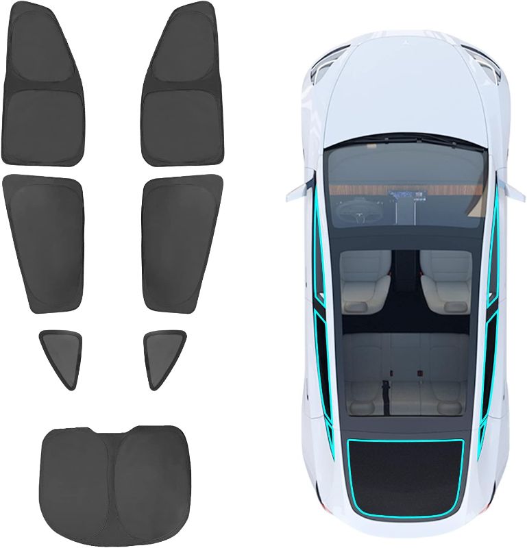 Photo 1 of BASENOR 7PCS Tesla Model Y Sunshade Side Windows Rear Windshield Sun Shades Reflective Covers Sunproof UV Rays and Privacy Protection for Model Y 2020-2023