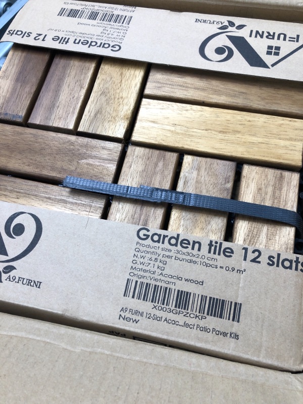 Photo 3 of A9 FURNI 12-Slat Acacia Wood Teak Color Waterproof Outdoor & Indoor Flooring Interlocking Deck Tiles (10pcs,12''x12'') - Great Balcony Wooden Garden Decking Tile & Perfect Patio Paver Kits