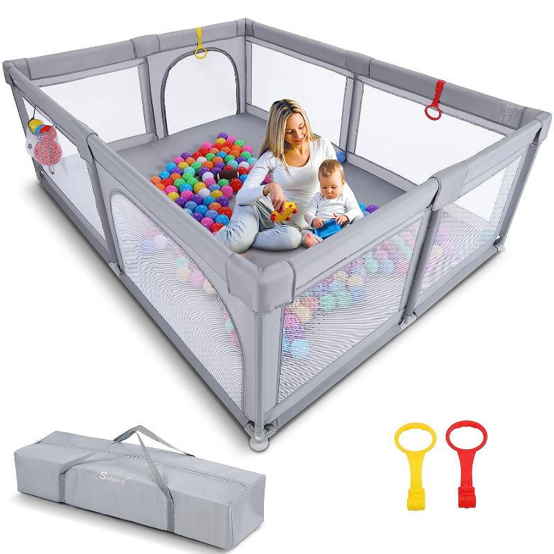 Photo 1 of BCCPL Baby playpen with Gates,Detachable Toddler Play Yard,47"x47" Children's Fence,Indoor Babies Enclosure,Small Enclosure for Kids, Infant Care Play pin, (Light Grey)
