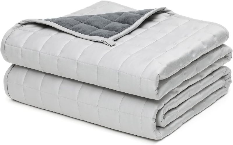 Photo 1 of YnM Bamboo Weighted Blanket — 100% Cooling Bamboo Viscose Oeko-Tex Certified Material with Premium Glass Beads (Blue Grey, 60''x80'' 25lbs), Suit for One Person(~240lb) Use on Queen/King Bed