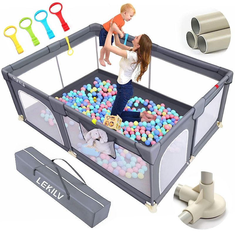 Photo 1 of LEKILV Baby Playpen, Extra Large Playpen for Babies and Toddlers, Outdoor Portable Foldable Infant Playpen, Sturdy Safety Huge Baby Fence Play Mat Ball Pit?59x70.8x26 in)
