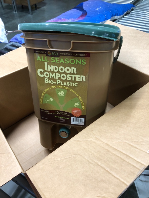 Photo 4 of All Seasons Indoor Composter Starter Kit – 5 Gallon Bio Plastic Compost Bin for Kitchen Countertop with Lid, Spigot & 1 Gallon (2 lbs.) Bag of Dry Bokashi Bran – by SCD Probiotics (Dark Tan)