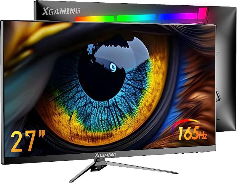 Photo 1 of memzuoix 27-Inch QHD Gaming Monitor 165Hz, IPS PC Monitor with Rainbow Lights, 1ms, 99% sRGB, FreeSync G-Sync Compatible, Eye Care, VESA Mountable, HDMI, DisplayPort and Speakers, Black
