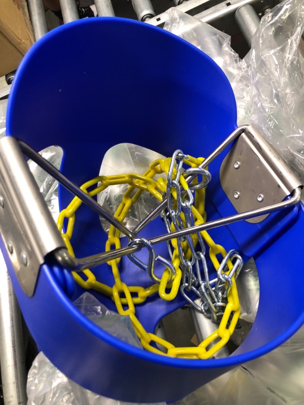 Photo 1 of Deluxe High Back Full Bucket Toddler Swing with Exclusive Chain & Triangle Dip Pinch Protection and Carabiners for Easy Install - Blue - Squirrel Products
