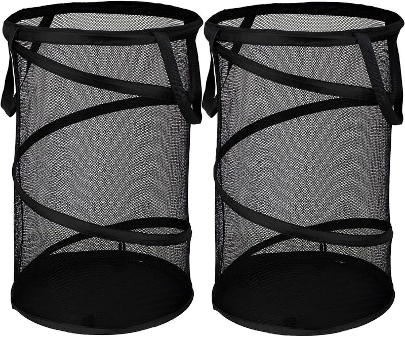 Photo 1 of BATTOO 2 Pack Large Collapsible Laundry Basket Foldable Mesh Pop Up Hamper with Handles for Laundry Room, Bathroom, Kids Room, College Dorm, Travel, Storage Organizer Black