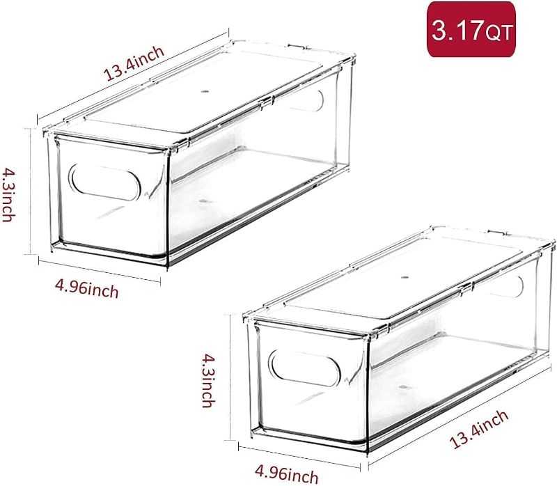 Photo 1 of 2 Pack Stackable Refrigerator Organizer Bins with Pull-out Drawer, Drawable Clear Fridge Drawer Organizer with Handle, Plastic Kitchen Pantry Storage Containers