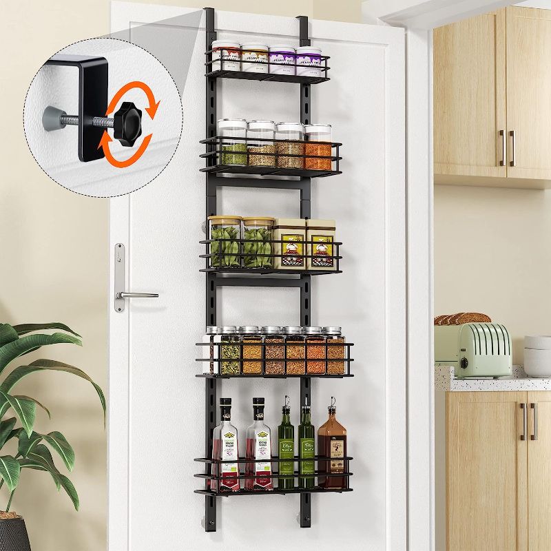 Photo 1 of 1Easylife Over the Door Pantry Organizer Rack, 4 Baskets Pantry Door Organization and Storage, Heavy-Duty Metal Kitchen Spice Rack Over Door Can Organizer (2x4.72+2x5.9 Width Baskets, Bronze)