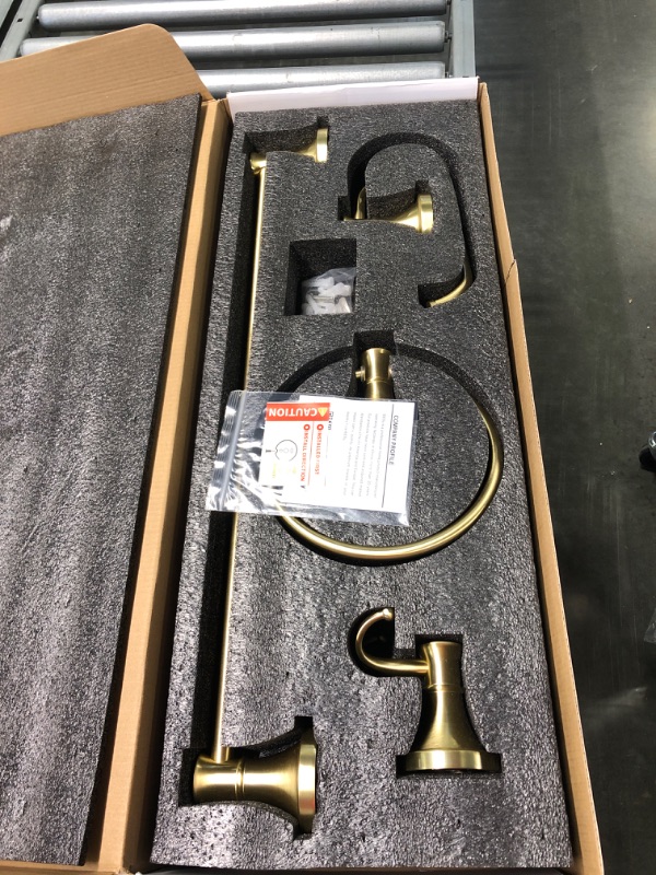 Photo 2 of BESy 4 Piece Bathroom Accessories Set (Adjustable 16 to 26 Inch Towel Bar, Towel Ring, Toilet Paper Holder,Towel Hook), Wall Mounted Bath Hardware Accessory Fixtures Set,Stainless Steel/Brushed Gold