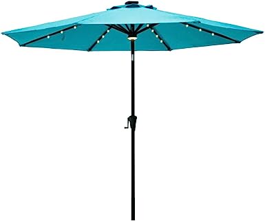 Photo 1 of FLAME&SHADE 9 ft Solar Powered Outdoor Market Patio Table Umbrella with LED Lights and Tilt