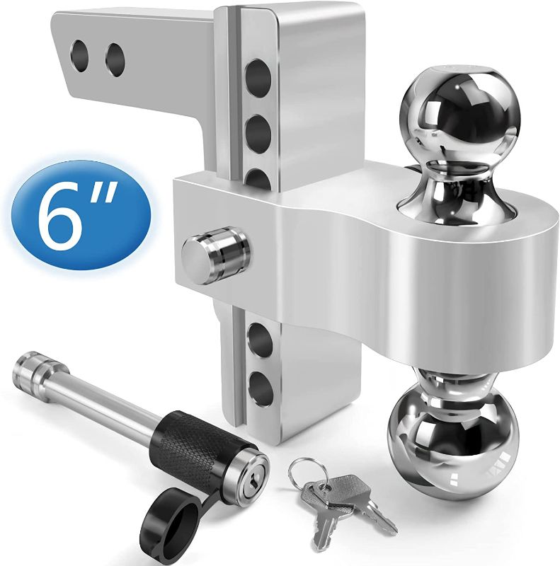 Photo 1 of Tlvuvmo Adjustable Trailer Hitch - 6 Inch Drop Hitch Ball Mount for 2 Inch Receiver, 12,500 GTW, 2" and 2-5/16" Stainless Steel Tow Balls, Aluminum Tow Hitch with Double Anti-Theft Pins Locks 6 Inch Trailer Hitch