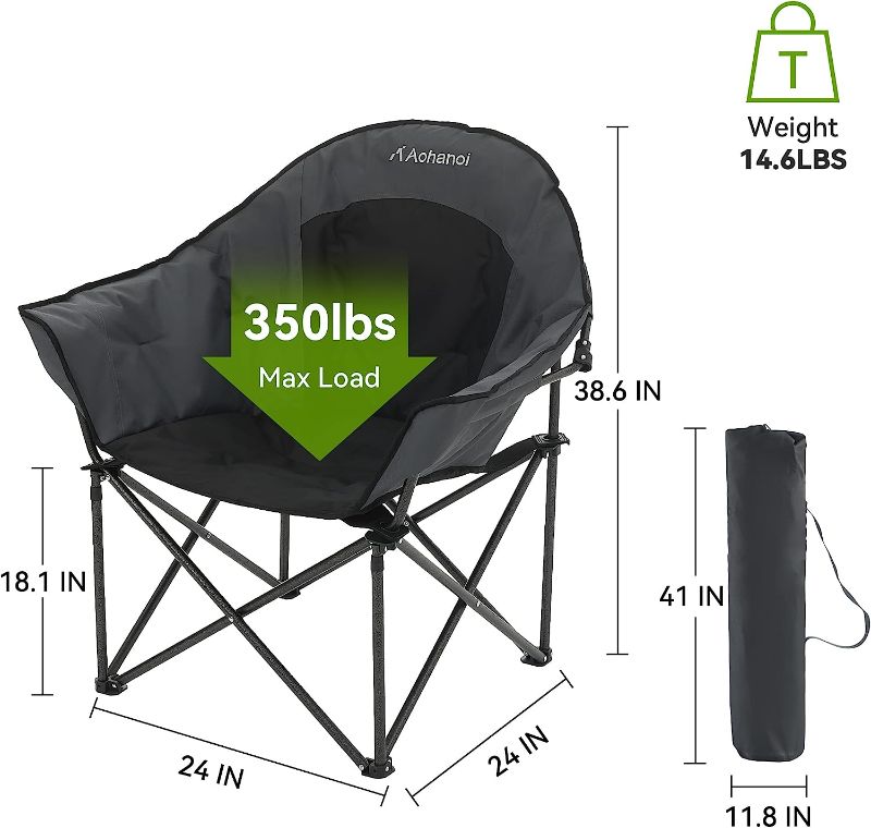 Photo 3 of ABSCONDO Heated Camping Chair, Camping Chairs for Heavy People, Oversized Outdoor Folding Moon Chairs with Extra Wide Seats, Lawn Chairs Folding Supports up to 300lbs, Black Black Oversized 1 PC