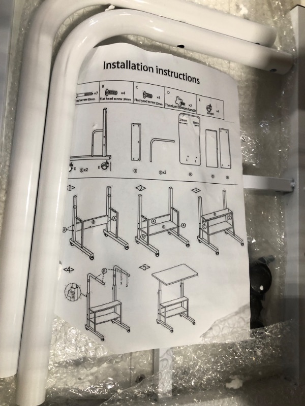 Photo 2 of Adjustable Table Student Computer Desk Portable Home Office Furniture Small Spaces Desk Sofa Bedroom Bedside Desk Learn Play Game Desk on Wheels Movable with Storage Desk Size 31.5 * 15.7 Inch,White