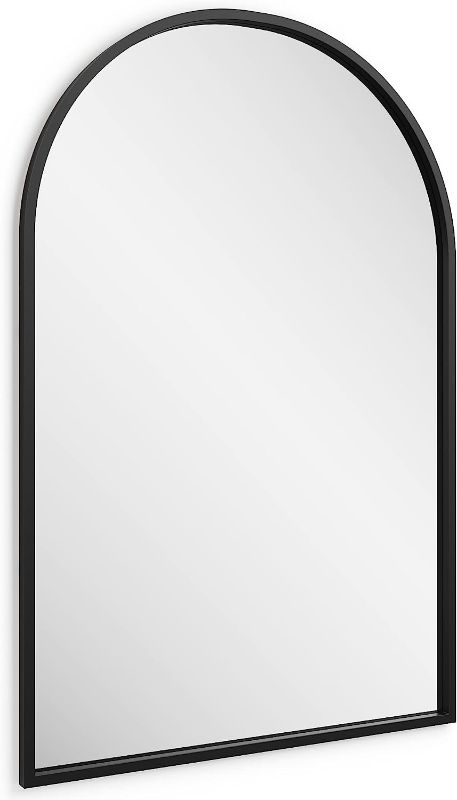 Photo 1 of 24x36 Arched Mirror, Metal Framed Mirror for Wall, Wall-Mounted Bathroom Vanity Mirrors, Black