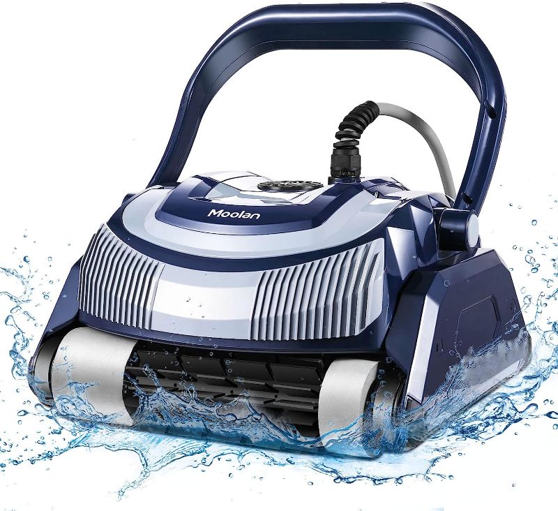 Photo 1 of Moolan T1 Robotic Pool Vacuum Cleaner for In-Ground Pools up to 50 Feet, Wall Climbing, Waterline Cleaning, Powerful Suction for Small Debris, Easy-to-Clean Top Load Double Filter Basket