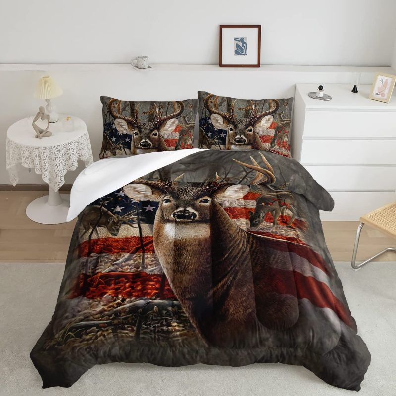 Photo 1 of HOSIMA Deer Hunting Camo Comforter,Hunter Bedding Set American Flag Comforter Twin Size for Bedroom Decor,Deer Comforter Set for Adult Teen boy Bedding,Twin Comforter Set with 2 Pillowcase