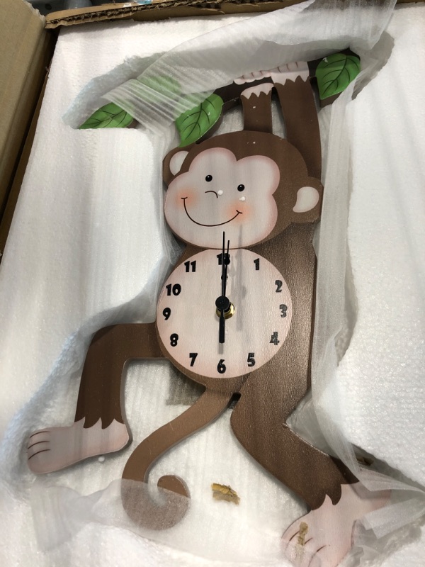 Photo 3 of Fantasy Fields Kids Sunny Safari Nursery Clock, Decorative Silent Non-Ticking Kids Wall Clock for Classrooms, Kids Bedrooms, & Playrooms, Monkey Wall Decor, Brown