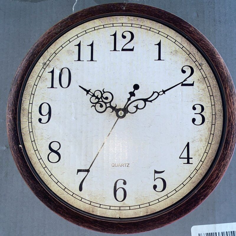 Photo 1 of Bernhard Products Vintage Brown Wall Clock Silent Non Ticking Quartz 10-16 Inch