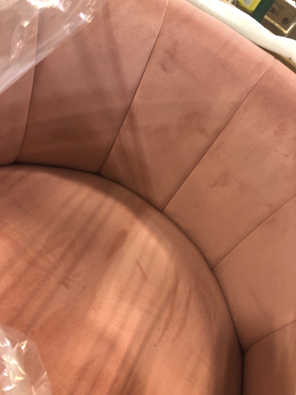Photo 3 of 24KF Upholstered Living Room Chairs Modern Blush Textured Velvet Upholstered Accent Chair with Golden Metal Stand-Blush Chair-Curve back Blush Velvet Fabric/Golden Metal Base