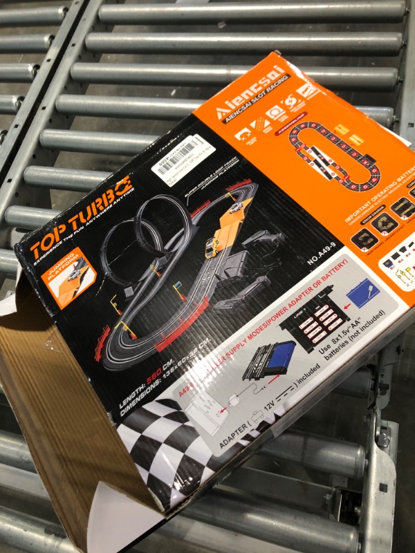 Photo 1 of Electric High-Speed Slot Car Race Car Track Sets with 2 1:43 Scale Slot Cars and 2 Hand Controllers with Headlights and Dual Racing, Toys Gifts for 6 7 8 9 10 11 12 Boys Girls