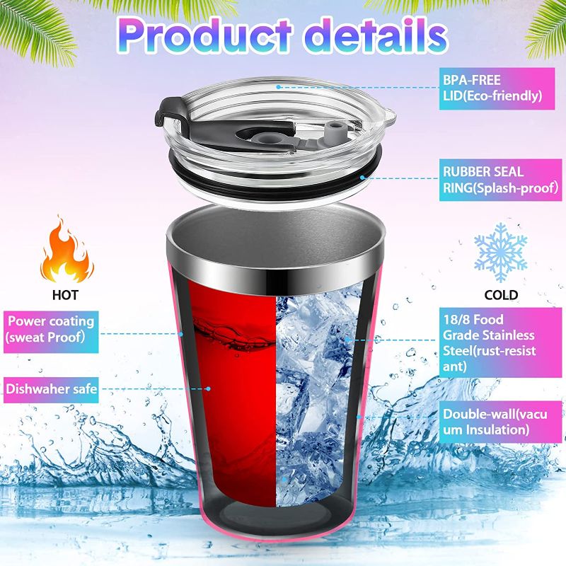 Photo 1 of 16 Pack 12 oz Stainless Steel Tumbler Bulk with Lids Small Tumblers for Kids Vacuum Insulated Double Wall Coffee Cups Powder Coated Travel Black 
