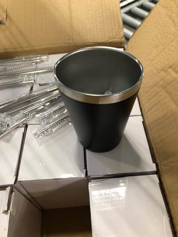 Photo 1 of 16 Pack 12 oz Stainless Steel Tumbler Bulk with Lids Small Tumblers for Kids Vacuum Insulated Double Wall Coffee Cups Powder Coated Travel Black 
