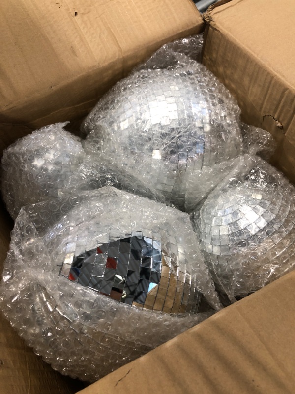 Photo 3 of 4 Pack Large Disco Ball Silver Hanging Disco Balls Reflective Mirror Ball Ornament for Party Holiday Wedding Dance and Music Festivals Decor Club Stage Props DJ Decoration 