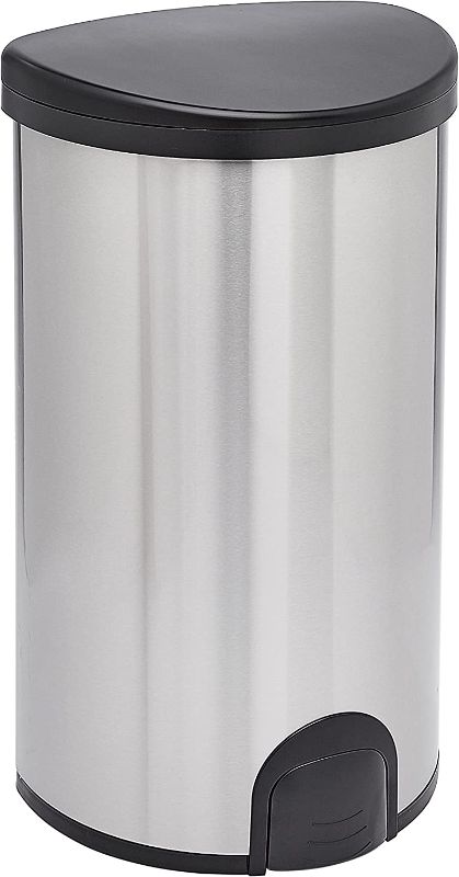 Photo 1 of Amazon Basics Automatic Hands-Free Stainless Steel D-Shaped Trash Can, Toe tap, 50 Liters