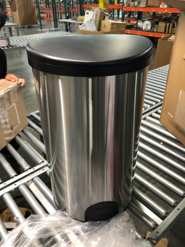 Photo 1 of Amazon Basics Automatic Hands-Free Stainless Steel D-Shaped Trash Can, Toe tap, 50 Liters