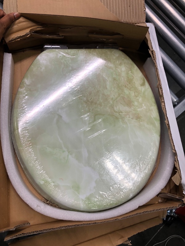 Photo 4 of Angel Shield Marble Toilet Seat Durable Molded Wood with Quiet Close, Easy Clean, Quick-Release Hinges Round Toilet Seat (Round, Green Marble)
