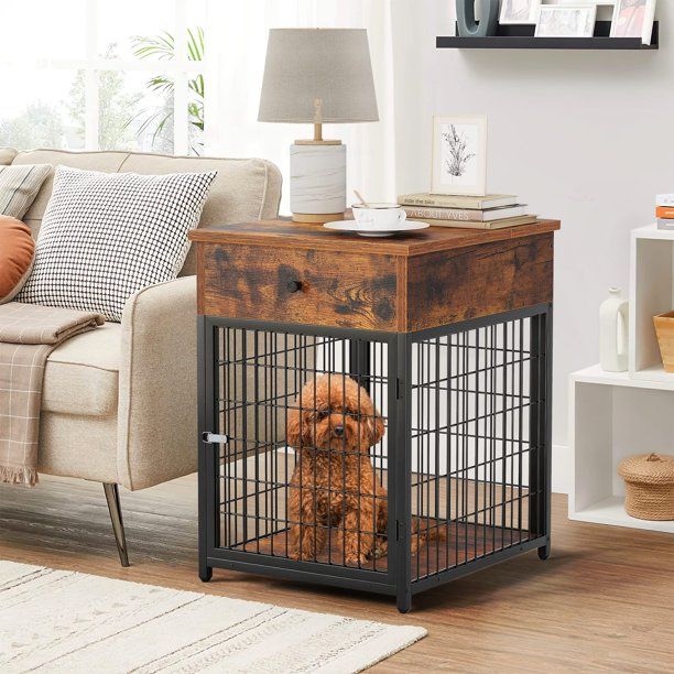 Photo 1 of Dog Crate Furniture Style Dog Crate with Tray, Wooden Decorative Pet Crate Side End Table, Indoor Dog Kennel Furniture for Living Room, Heavy-Duty Dog House for Small Medium Dogs Up to 55 lbs