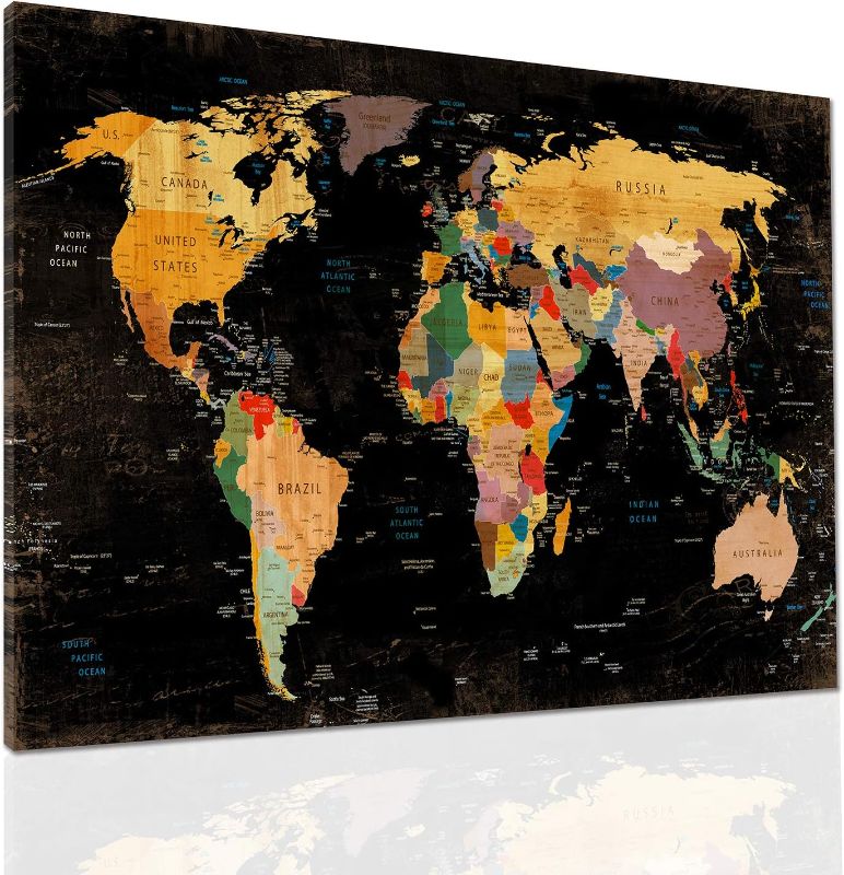Photo 1 of 
Roll over image to zoom in







Decor MI Colorful World Map Wall Art on Canvas Black Map Prints Paintings Travel Map of the World Children Education Ready to Hang Map Decor Artwork for Living Room Bedroom 