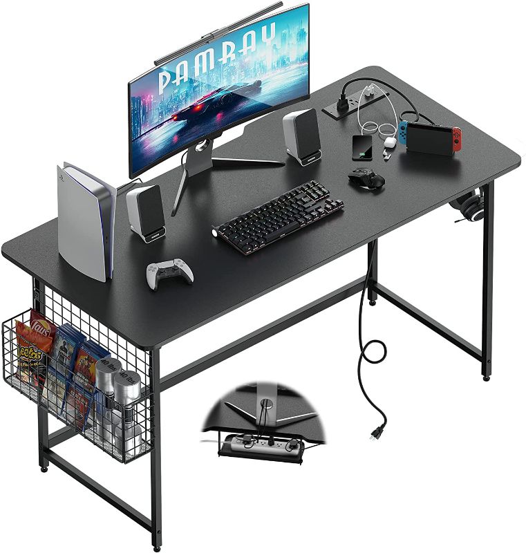 Photo 1 of 
Pamray 47 inch Computer Desk with Built-in Outlet & USB Charging Port Home Office Desk with Cable Trough and Under Desk Cable Management for Work and Gaming