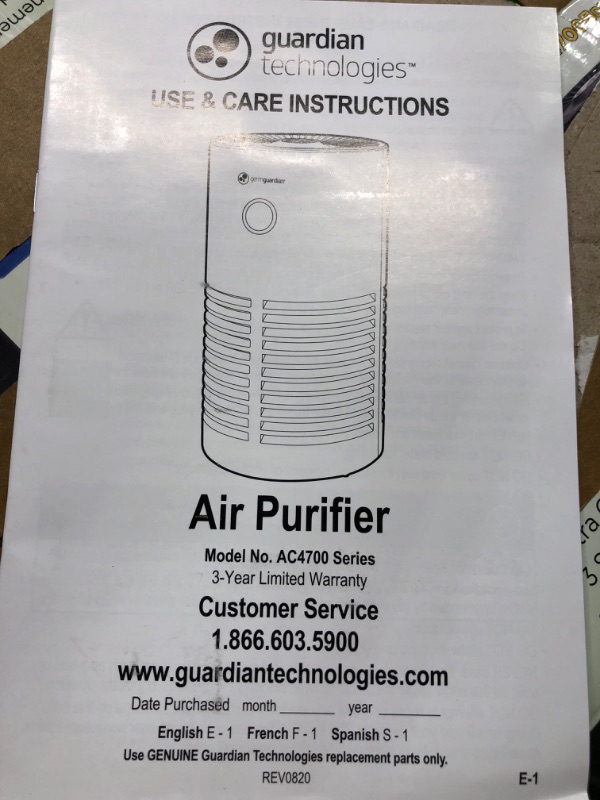 Photo 2 of Germ Guardian True HEPA Filter Air Purifier for Home, Office, Bedrooms, Filters Allergies, Pollen, Smoke, Dust, Pet Dander, UV-C Sanitizer Eliminates Germs, Mold, Odors, Quiet 4-in-1 AC4700BDLX