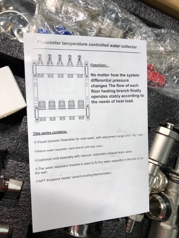 Photo 2 of 2-Branch Radiant Heat Manifold,Stainless Steel PEX Manifold with Compatible Outlets for Hydronic Radiant Floor Heating (1/2" Adapters included) 2-Loop