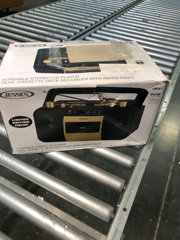 Photo 1 of Jensen MCR-1500 Gold Modern Retro Music System Portable CD/MP3 Cassette Player Stereo Boombox, LCD Display, Compact Dual Cassette Deck Recorder, AM/FM Radio, Bass Boost + Aux in & Headphone Jack