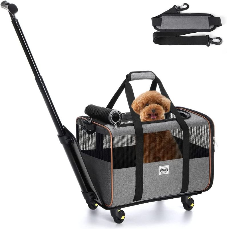 Photo 1 of 
Lekesky Cat Dog Carrier with Wheels Airline Approved Rolling Pet Carrier with Telescopic Handle and Shoulder Strap, Grey