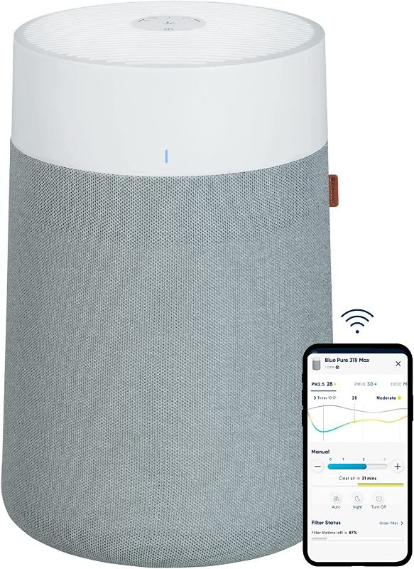 Photo 1 of BLUEAIR Air Purifiers for Bedroom HEPASilent Air Purifiers for Home Air Purifiers for Pets Allergies Air Cleaner, Smart Air Purifier, Blue Pure 311i Max, Grey and White