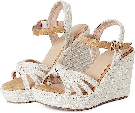 Photo 1 of Tscoyuki Espadrille Wedge Sandals for Women, Adjustable Ankle Strappy Cute Shoes Open Toe Platform Womens Sandals Casual Sloping High Heels (size 5.5)