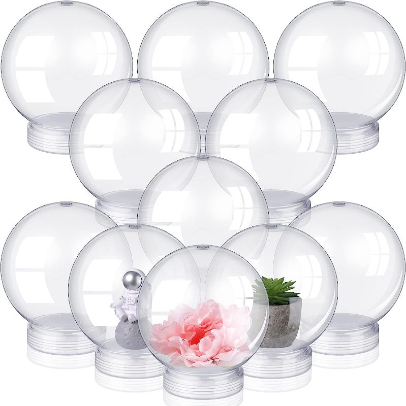 Photo 1 of 30 Pieces DIY Clear Plastic Water Globe Snow Globe 5 Inch Clear Snow Globe with Screw Off Cap for DIY Crafts Christmas Home Decoration