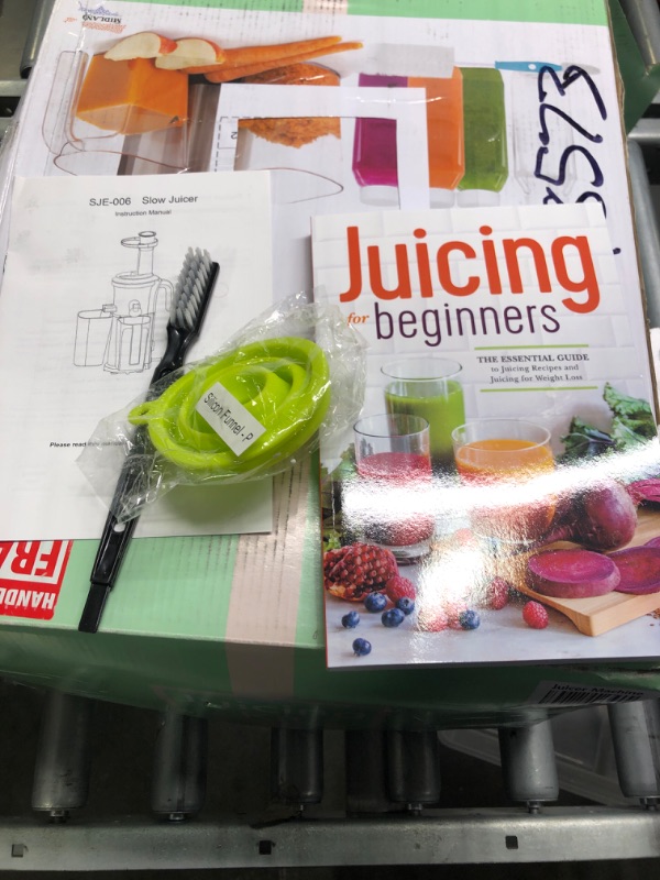 Photo 3 of Cold Press Masticating Juicer With 16 oz Plastic Juice Bottles With Black Caps And Juicing Recipe Book, Includes Funnel And Brush