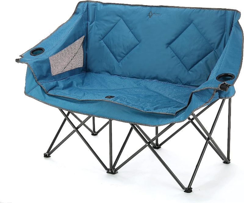 Photo 1 of ARROWHEAD OUTDOOR Portable Folding Double Duo Camping Chair Loveseat w/ 2 Cup & Wine Glass Holder, Heavy-Duty Carrying Bag, Padded Seats & Armrests, Supports up to 500lbs, USA-Based Support