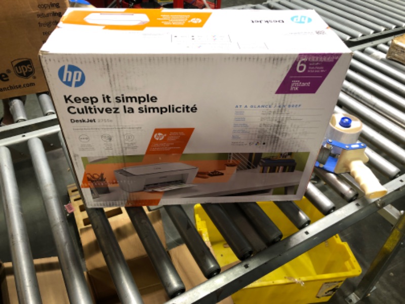 Photo 1 of HP DeskJet 2755e Wireless Color All-in-One Printer with bonus 6 months Instant Ink (26K67A), white